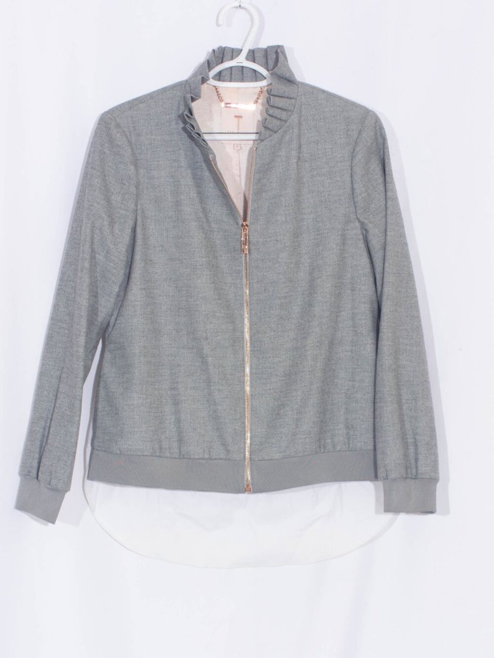 TED BAKER Gray Zip Up Mixed Media Jacket Size 2